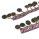 Embroidered Boho Copper Beaded Fringe Trim Tassels Ribbon 1 Yard for Sewing