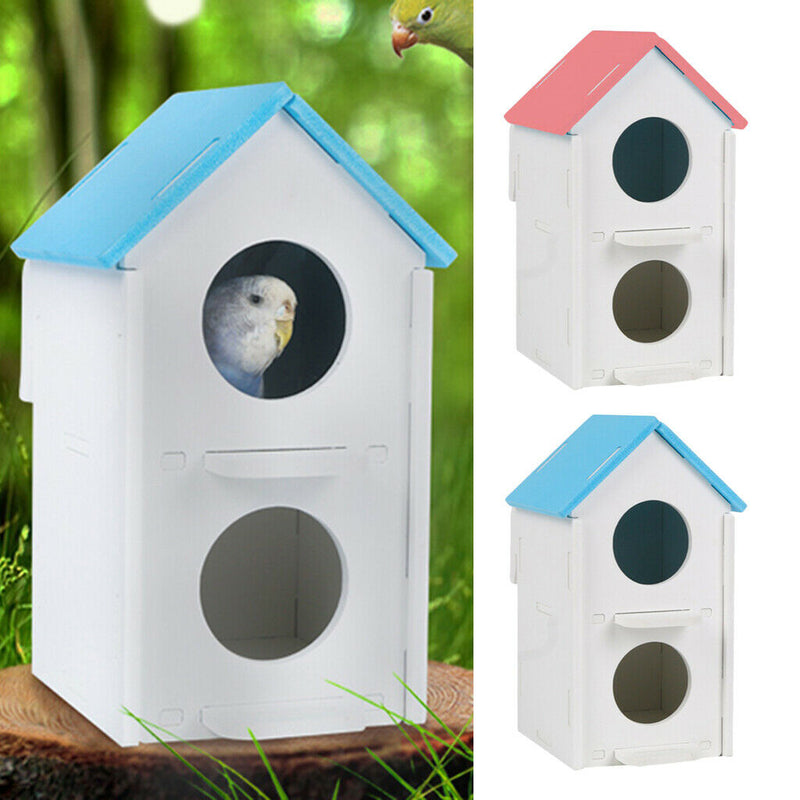 Pet Wood Breeding Nesting Bird Cage Box Nest House Hut for Parrot Birds Blue