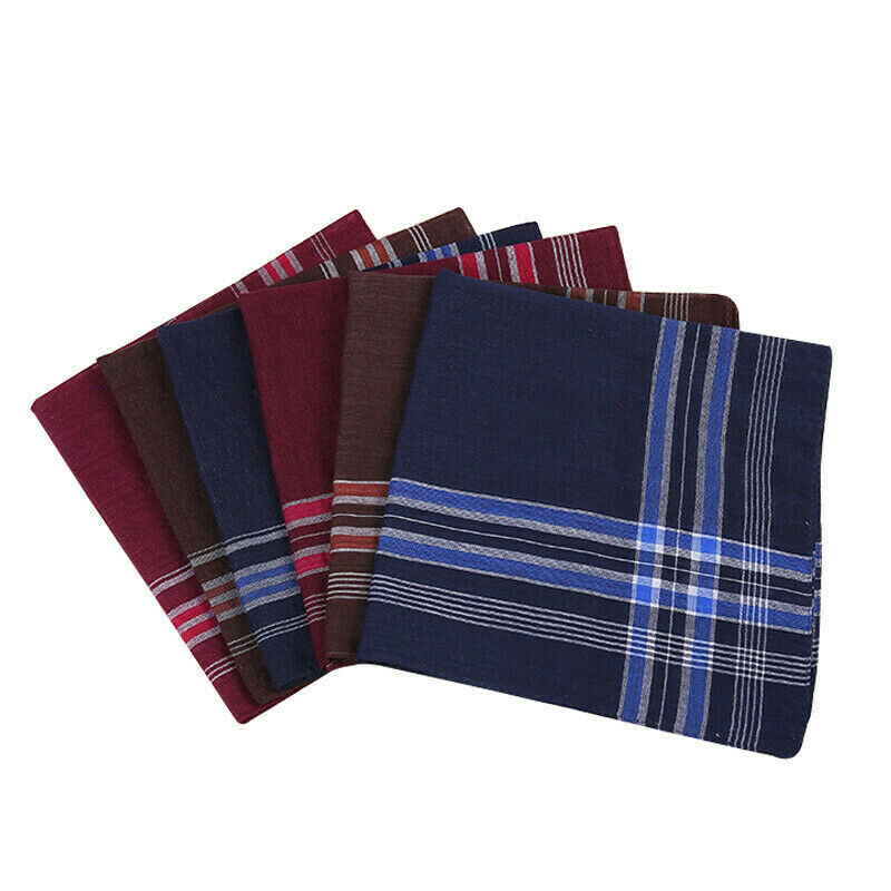 12 Pcs 37*37 cm Mens Handkerchiefs Gentlemens Hankies Cotton Blend Plaid Hanky