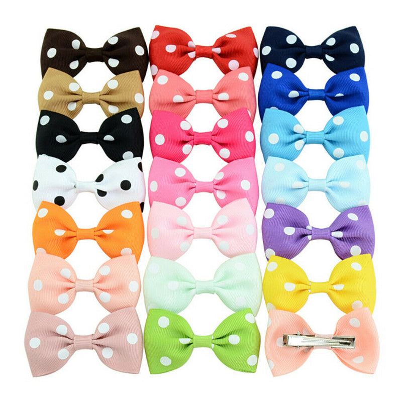 20Pcs Baby Girls Dot Hair Bows Band Boutique Alligator Clip Grosgrain Ribbon FT