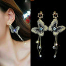 Fashion Rhinestone Cloth Butterfly Drop Long Tassel Dangle Ear Stud Earrings New