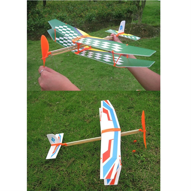 Rubber Band Powered Glider Biplane Assemble Aircraft Plane Kid Education yiS TE