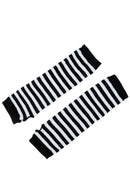 Stylish Winter Warm Black White Striped Long Fingerless Gloves