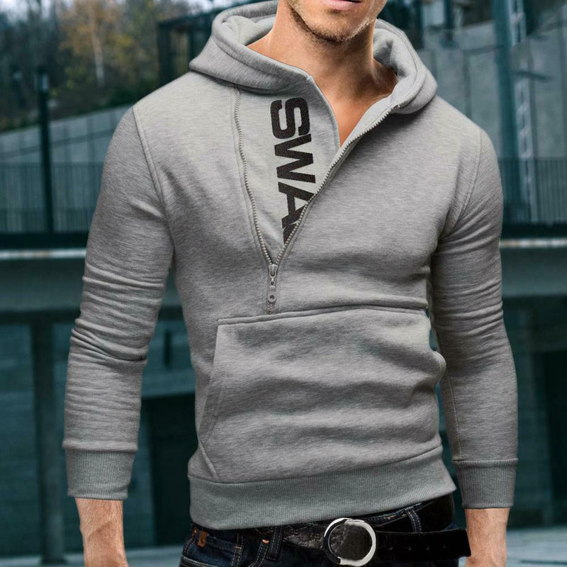 Men Teenager Boy Autumn Long-Sleeves Zipper Hoodie Sweatershirt (Grey L) A