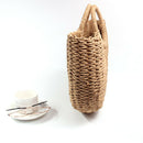 New Half Moon Braided Bag Straw Round Bucket Bag Retro Casual Hand Bag