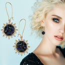 Crystal Sunflower Hanging Dangle Earrings Long Eardrop Statement Jewelry
