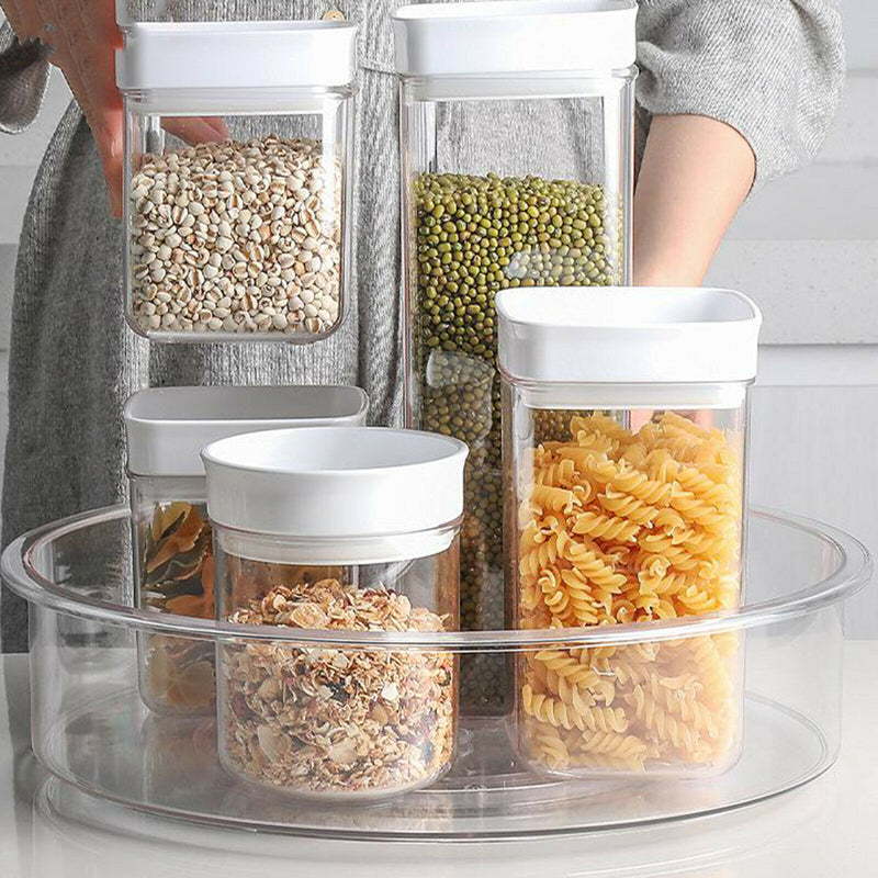 Lazy Susan Divided Turntable Storage Container, Clear Round Organizer Box