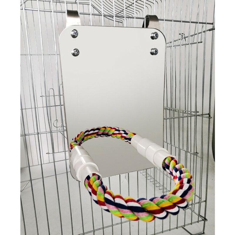 Parrot Large Mirror Bird Mirror with Rope Perch & Chewing Shell Interactive