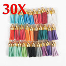 30 Pcs Suede Leather Tassel For Keychain Jewelry DIY Pendant Findings Crafts Set