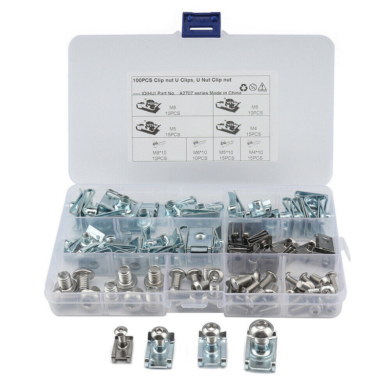 50pcs M4 M5 M6 M8 Assorted Multi Thread Car Fastener Clip U Nuts with 50 Bolts