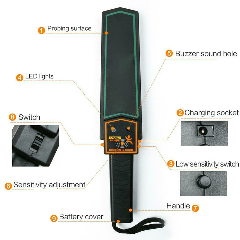 Portable Handheld Security Metal Detector High Sensitivity Metal Scanner Tester