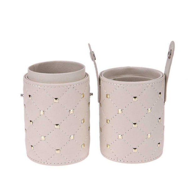 Leather Rhombus Rivet Makeup Storage Holder Cup w/Buckle for Makeup Brush A#S