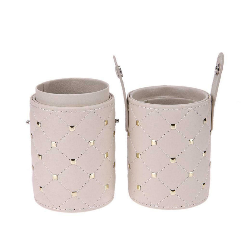 Leather Rhombus Rivet Makeup Storage Holder Cup w/Buckle for Makeup Brush A