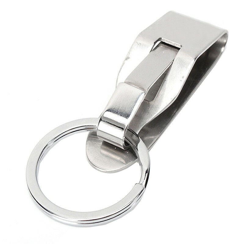 Stainless Steel Leather Detachable Keychain Belt Clip Key Ring Holder Gift N2O4