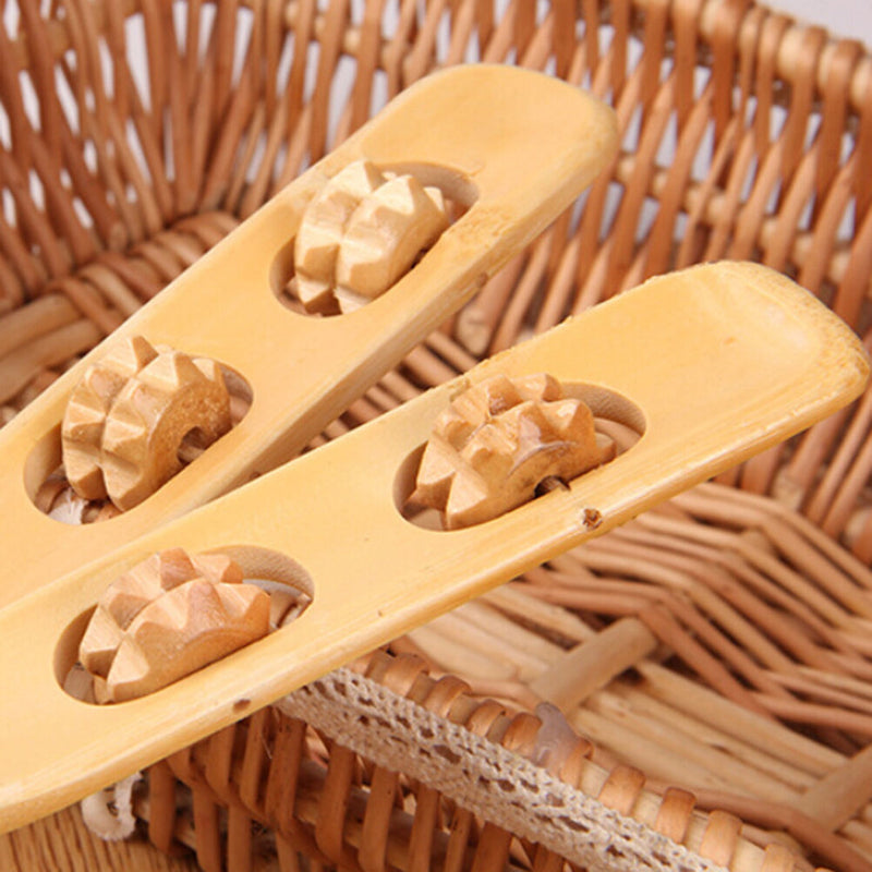 18" Handy Bamboo Massager Back Scratcher  Wooden Body Stick Roller Itch Relax JR