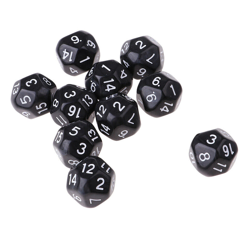 10pcs 16 Sided D16 14mm Acrylic Opaque Dice for Role Playing Game RPG Black