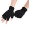 Men Black Knitted Stretch Elastic Warm Half Finger Fingerless Gloves Winter Z