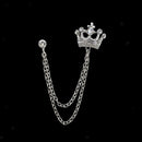 Men's Crystal Rhinestone Crown Chain Brooch Lapel Pin Brooches Accessories