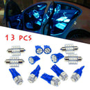 13Pc LED Lights Interior Package Kit Pure Blue For Dome License Plate Lamp Bulb