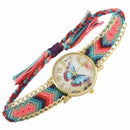Women Girl Hand Braided Bracelet Butterfly Quartz Watch (Color 1)