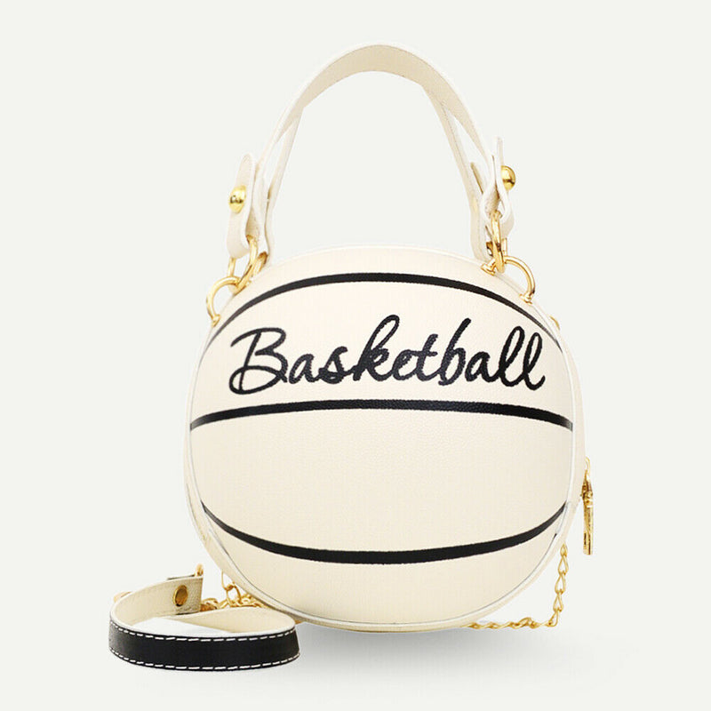 Round Shoulder Bag Women Totes Chain Messenger Handbag (Basketball White)