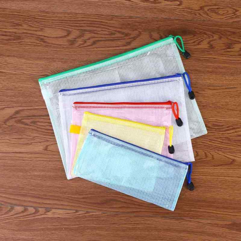 5Pcs Zipper File Pouch Grid Document Bag Multipurpose Storage Pouch Bags