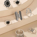 7Pcs Black Stone Antler Flower Butterfly Rings Women Metal Knuckle Rings Jew Ew