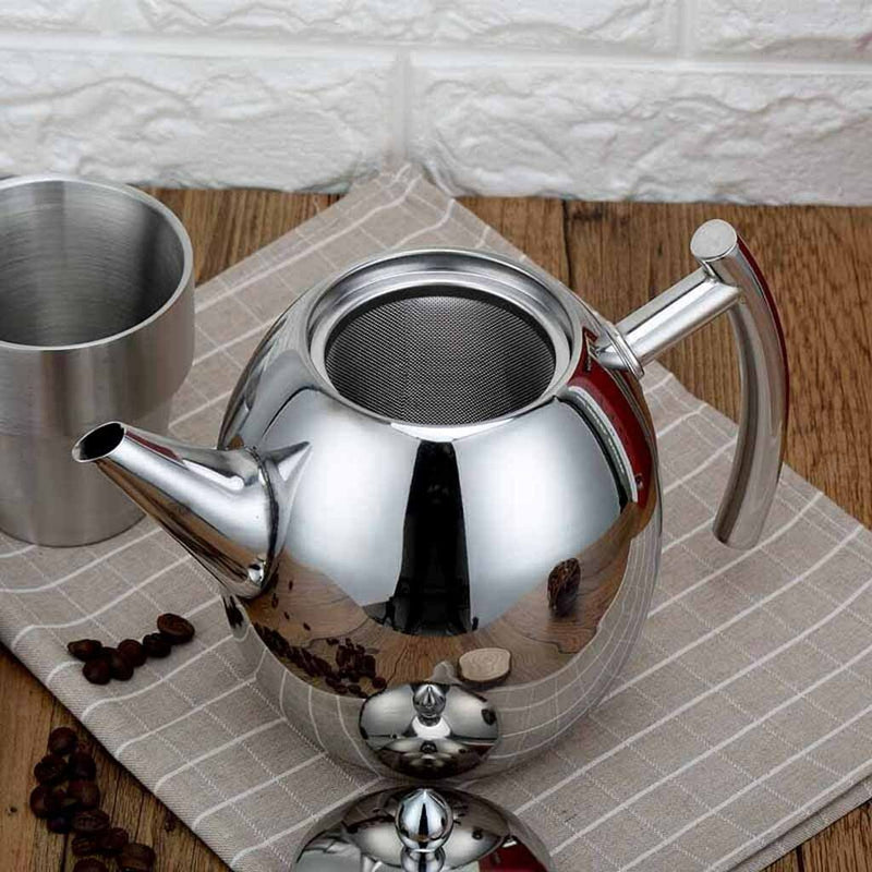 1.5L Stainless Steel Teapot Coffee Pot With Tea Leaf Strainer Infuser Filter
