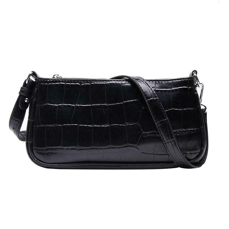 Retro Handbag Women Crocodile Leather Tote Office Lady Shoulder Bag (Black)