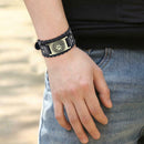 Punk Men Weave Bangle Wide Leather Adjustable Wolf Claw Bracelet (Bronze)