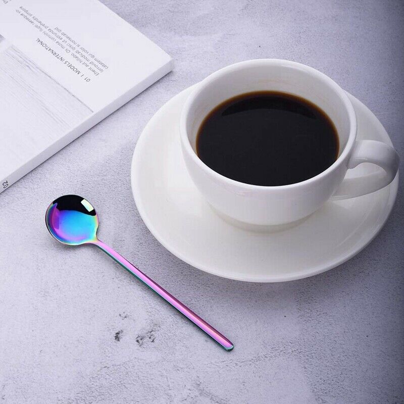 1 Set 8 Pcs Cute Small Coffee Spoons Stainless Steel Rainbow Demitasse Spoo