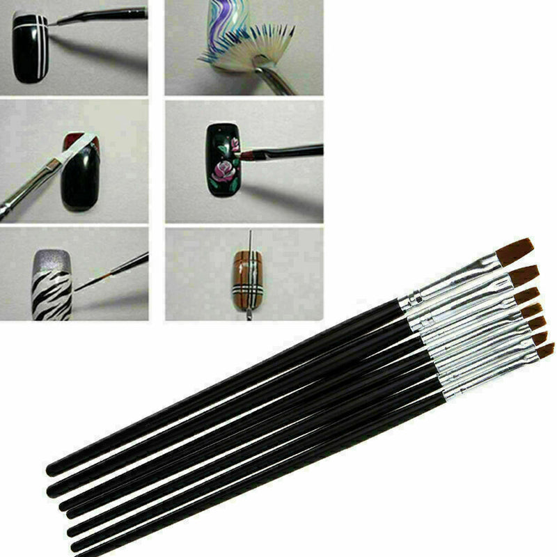7 Pcs Nail Art Pen Brush UV Gel Acrylic Painting Drawing Liner Polish Brush X4T1