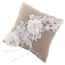 Retro Engagement Wedding Ring Pillow Flower Pearls Cushion Bearer Holder