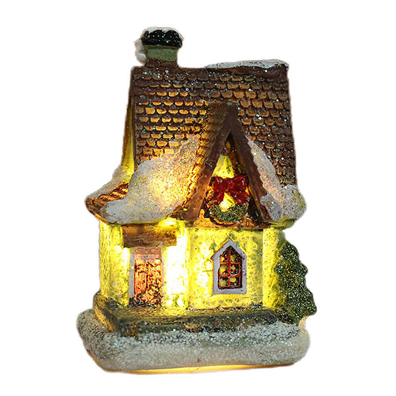 2PCS Mini Christmas Snow House LED Village Table Garden Holiday Decoration
