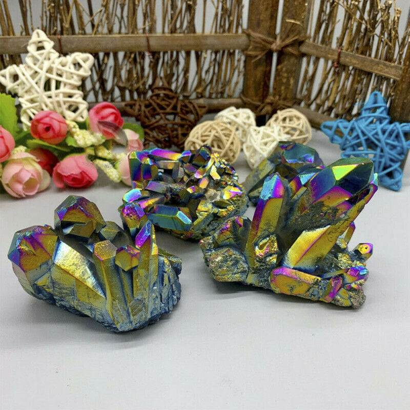 1*Titanium Natural Quartz Specimen Rainbow Healing Mineral Stone Cluster Crystal