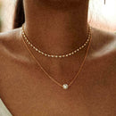 Women Necklace Double Layer Chain Charm Beads Drop Pendant Choker New Y6T3 F2W9