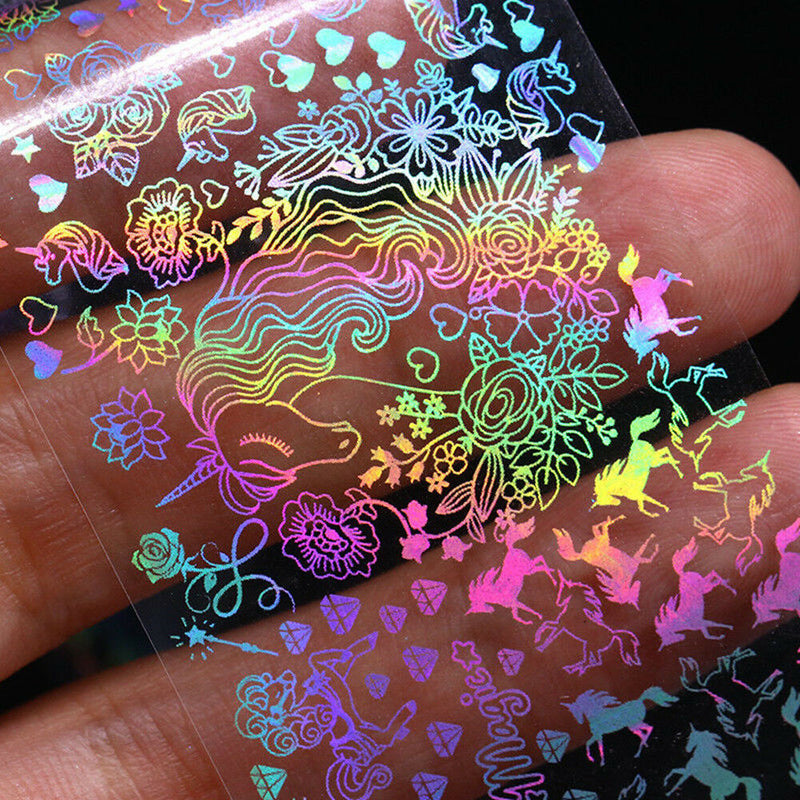 8pcs Holographic Foil Nail Art Xmas Dreamcatcher Geometric Transfer Stickers DIY
