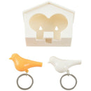 Duo Wood House Sparrow Bird Key Ring + Key Holder + Whistle - White+Yellow  L5X4