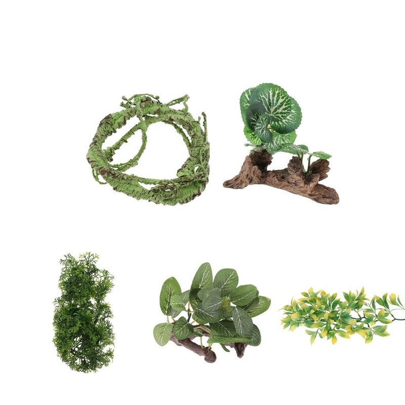 Set of 5 Reptile Plastic Plants Decorative Water Grass For Reptile   Tank