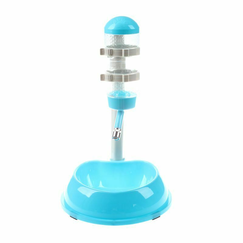 Pet Dog Water Drinker Dispenser Food Feeder Dish Bowl Bottle Blue