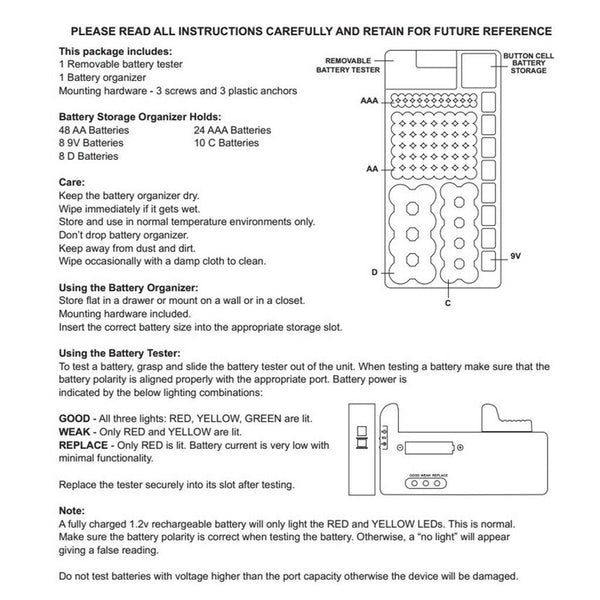 100 Battery Caddy Storage Plastic Holder Rack Organizer  AAA AA D C 9V