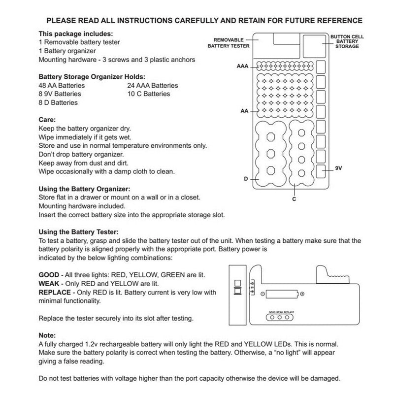 100 Battery Caddy Storage Plastic Holder Rack Organizer  AAA AA D C 9V