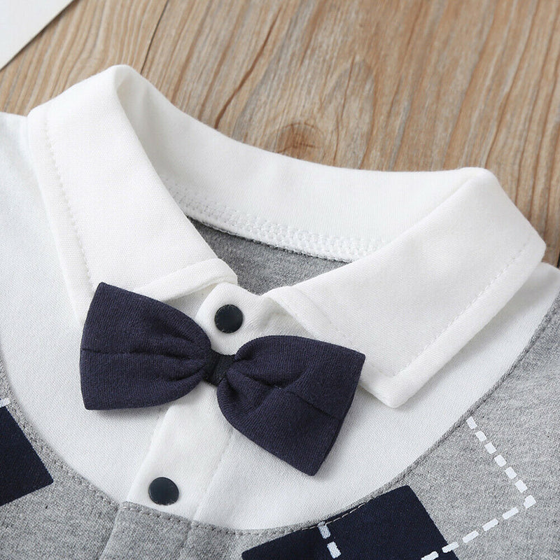 Cute Faux Two Piece Autumn Baby Romper Boys Cute Bow Tie Playsuit (18-24M) A
