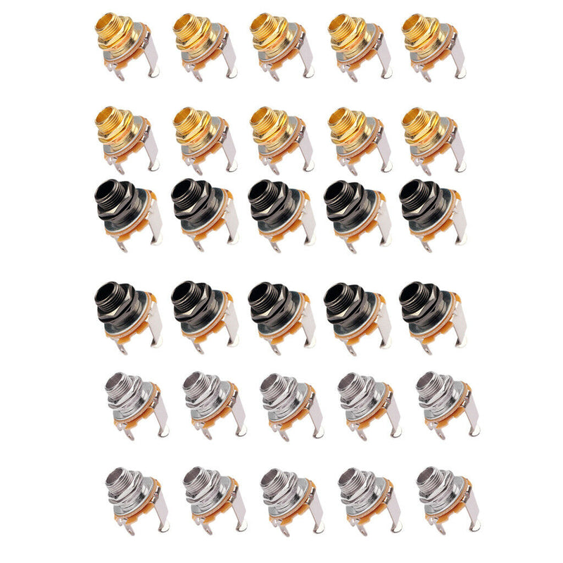 Electric Guitar Nickle Mono Input Output Jack Socket 6.35mm 1/4inches 10 Pcs