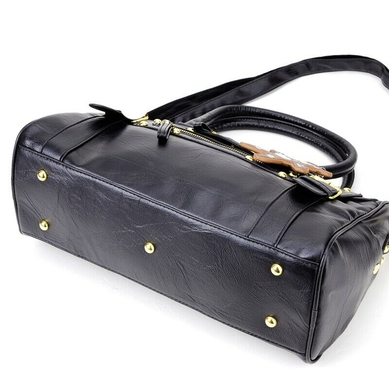Black hand hold PU leather rock scratch with a small bear Handbag for women R4N9