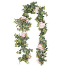 1.8M Artificial Eucalyptus Garland Pink Core White Petals Roses Flower Deco