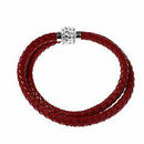 Women Men Bracelet Wristband Cord Leather Braided Crystal Ball Gift Red