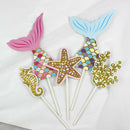 5pcs/set cute mermaid tail starfish coral seahorse cake toppers party supplie TO