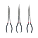 3X 11 inch EXTRA LONG NOSE PLIERS SET STRAIGHT & BENT TIP MECHANIC GRIP HAN M2S9