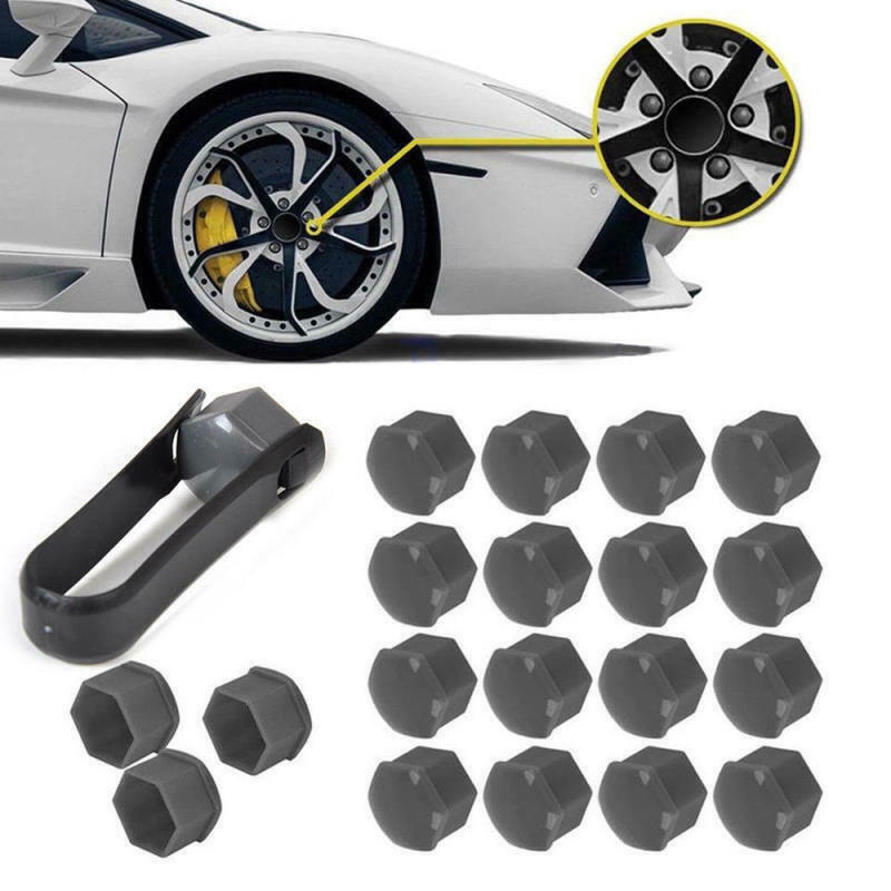 20pcs Car Wheel Nut Bolt Center Cover Gray 17mm Caps + 1x Clip for VW Audi EVU